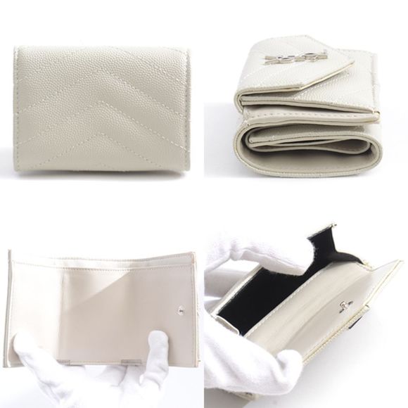 Saint Laurent Compact Wallet Monogram Leather White Gray Mini Wallet Handbag - Picture 2 of 5